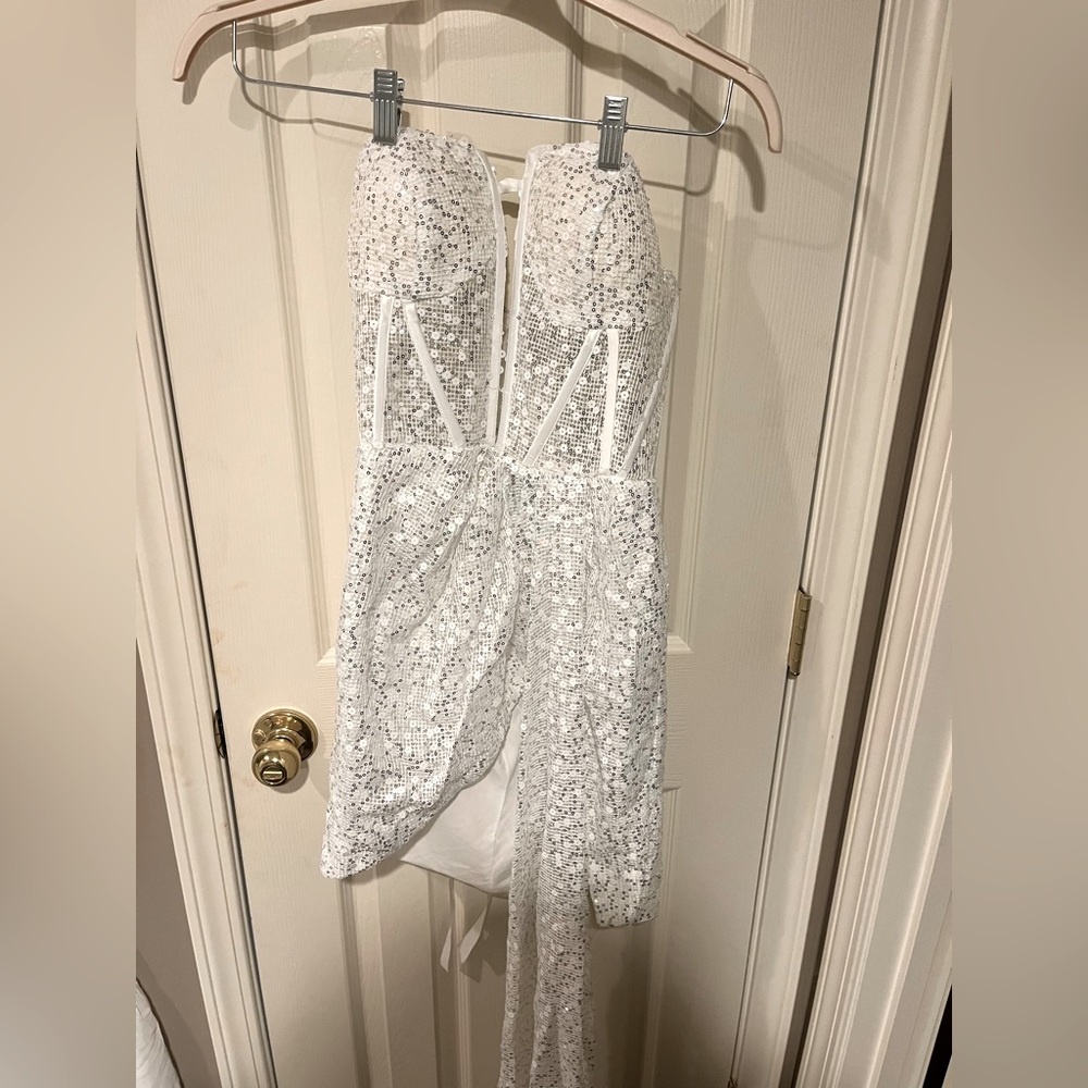 White sparkle bachelorette mini dress
